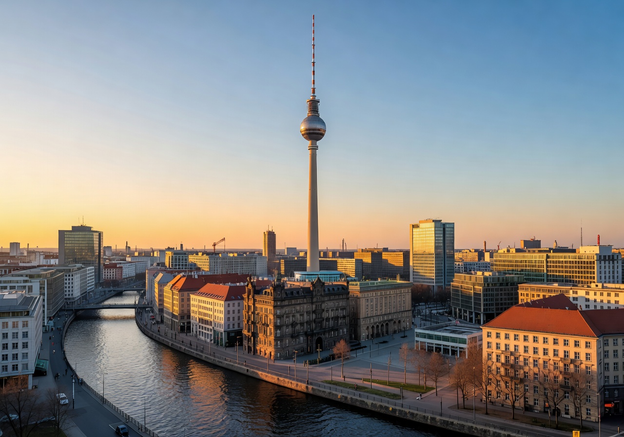 Berlin skyline with the iconic TV Tower and River Spree