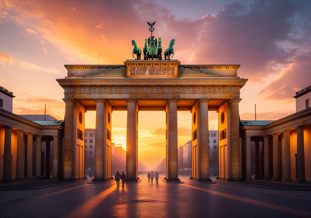 Brandenburg Gate glowing at sunset in Berlin
