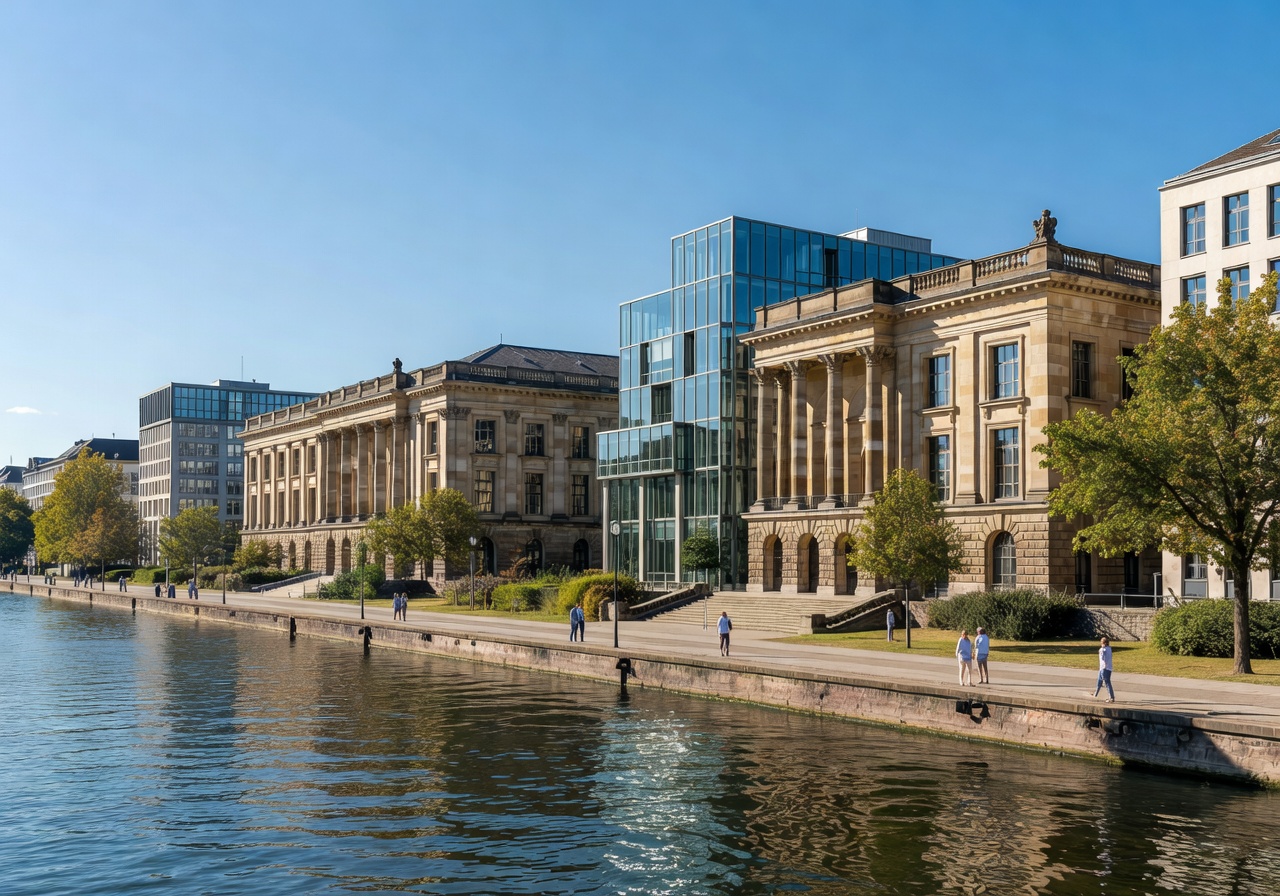 Museums along the river in Frankfurt on a sunny day