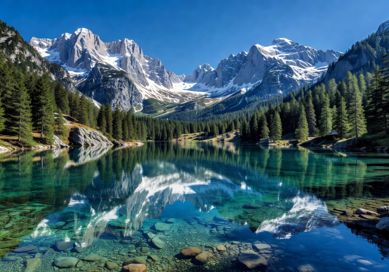 Crystal clear mountain lake in the Bavarian Alps