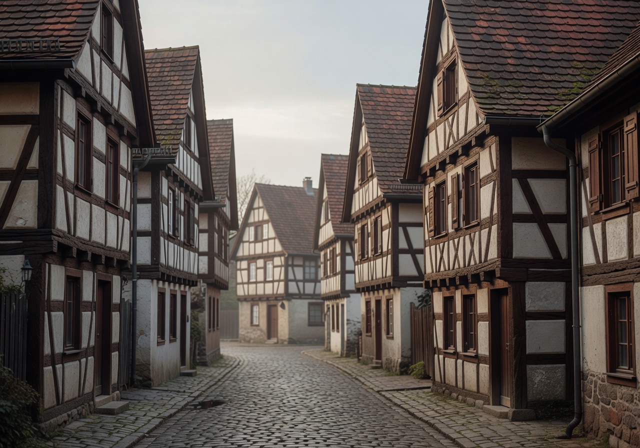 Historic half-timbered houses in a quiet German village