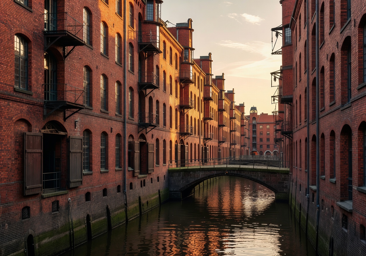 Historic red brick warehouses of the Speicherstadt in Hamburg